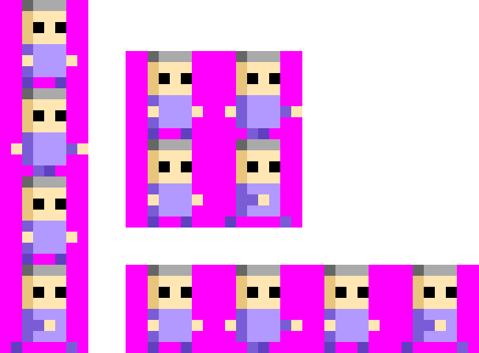Different layouts of the spritesheet
